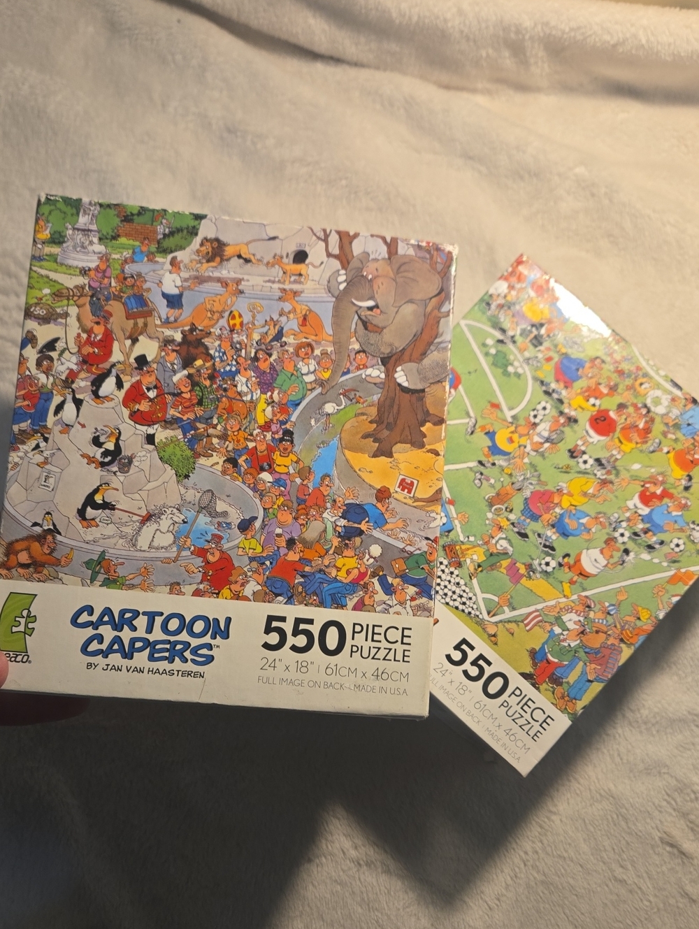 Ceaco Cartoon Capers - Jan Van Haasteren 550-Piece Jigsaw Puzzle Goal! & The Zoo